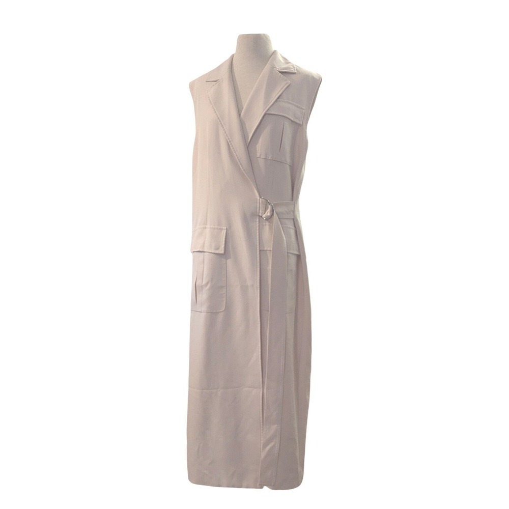 Marina Moscone Women Cream Long Sleeveless Vest Size M Belt Minimalist Luxury - Picture 2 of 11